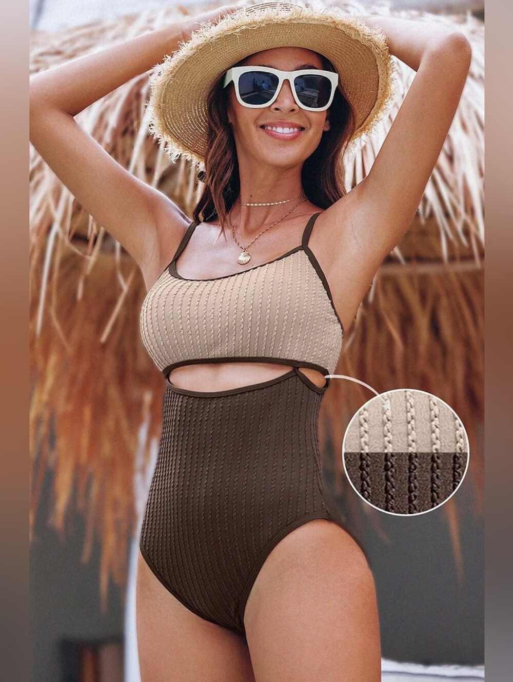 Colorblock Scoop Neck Cutout One-Piece 💥 BRAND NEW 💥 - Picture 3 of 4